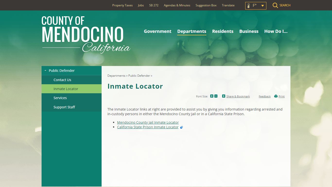 Inmate Locator | Mendocino County, CA