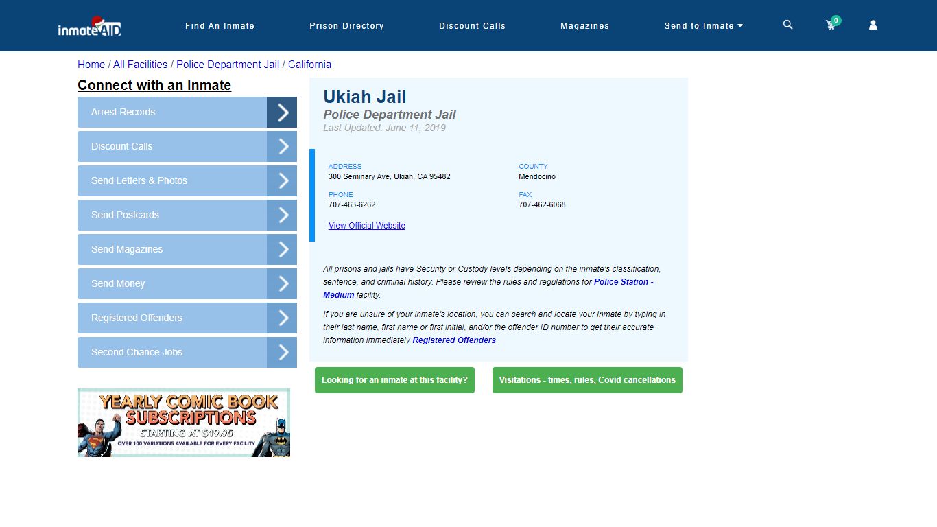 Ukiah Jail & Inmate Search - Ukiah, CA