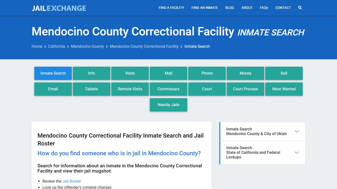 Mendocino County Correctional Facility Inmate Search - Jail Exchange